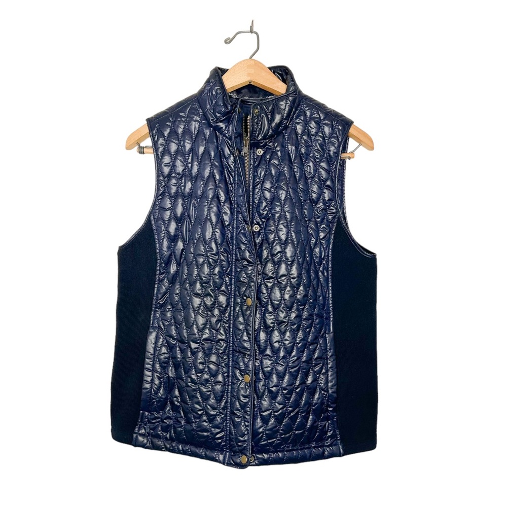 Talbots Womens Quilted Blue Zip Front Vest Medium M‎